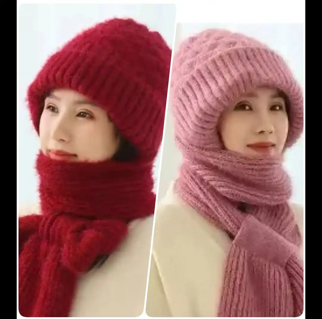 Winter Protection Windproof Cap with Scarf (pink colour and meroon  )  2pc  combo